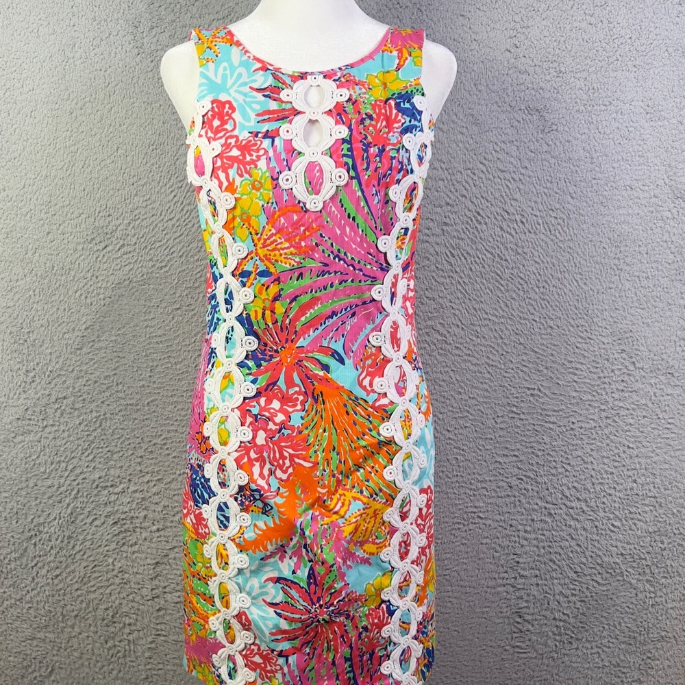 Lilly Pulitzer Ember Sheath Dress Womens 4 Multi Sleeveless Floral Lace Details